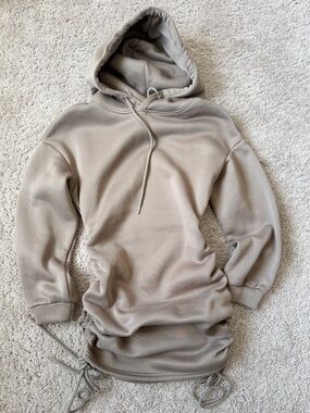 Women's Taupe Drawstring Hoodie Dress